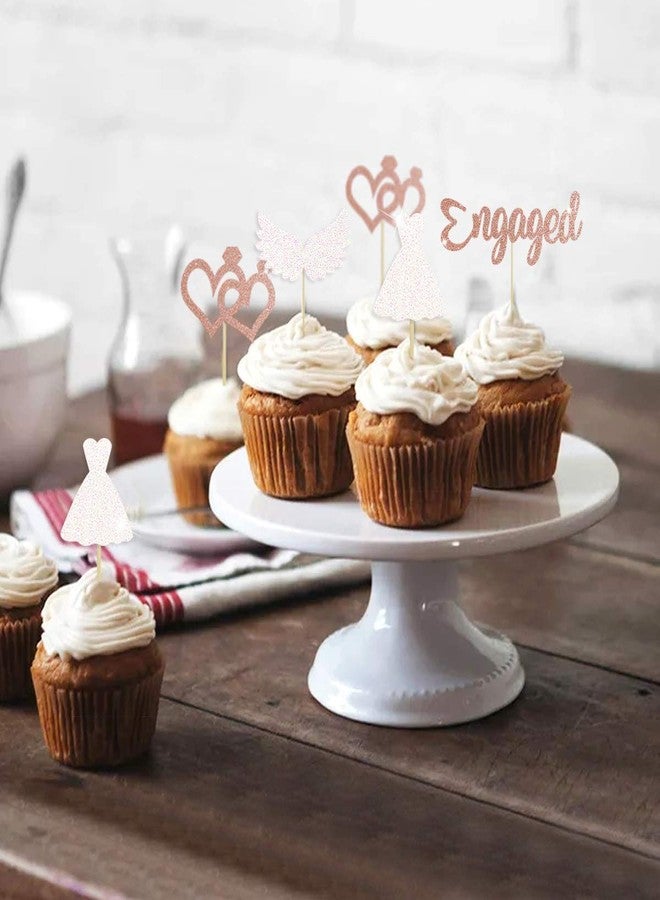 Festiko 20 Pieces Glitter Engaged Cupcake Topper Kit for Party Decorations, Cupcake Toppers with Engaged, Double Heart, Dress, Wings for Wedding Bridal Shower Bachelorette Cake Decoration - Image 3